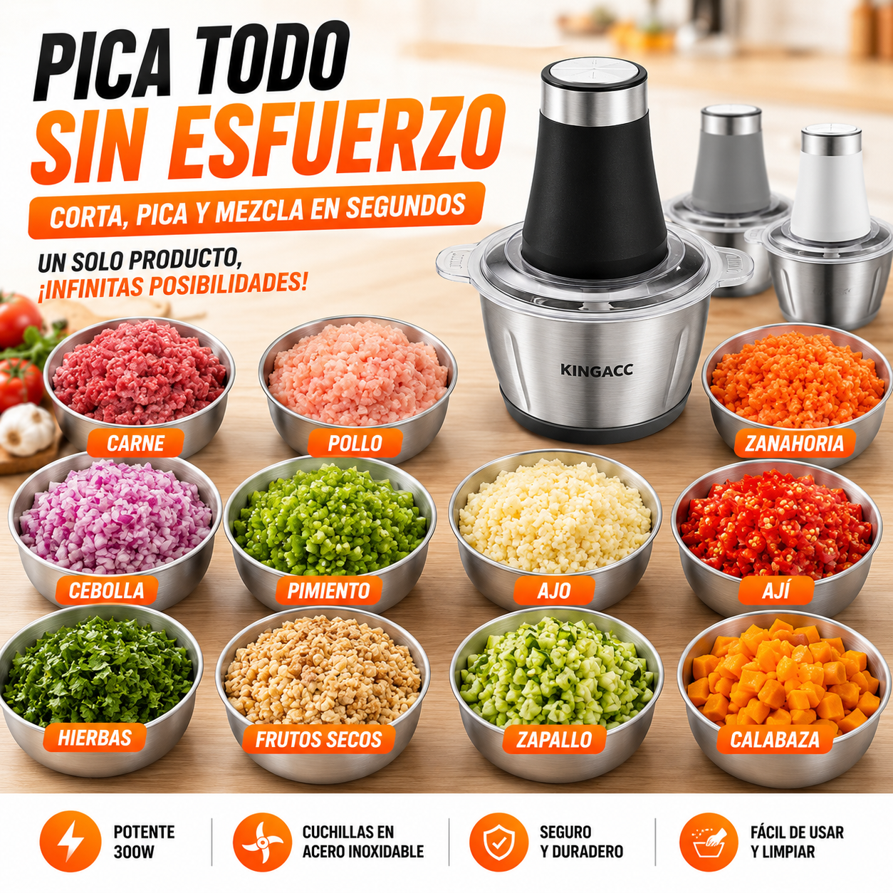 Picadora Electrica Acero Inoxidable 2 Litros