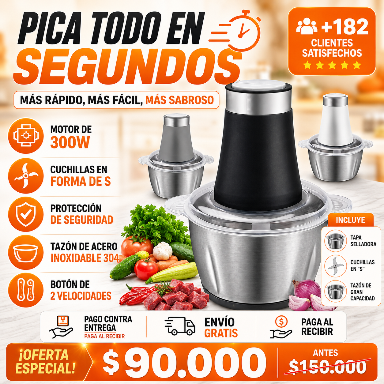 Picadora Electrica Acero Inoxidable 2 Litros