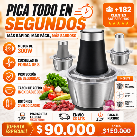 Picadora Electrica Acero Inoxidable 2 Litros